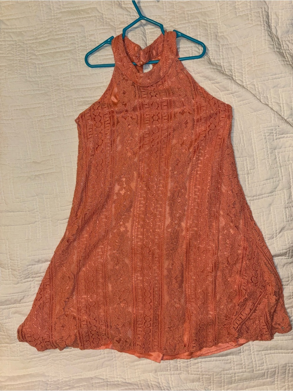 Annabella Coral Lace Halter Dress